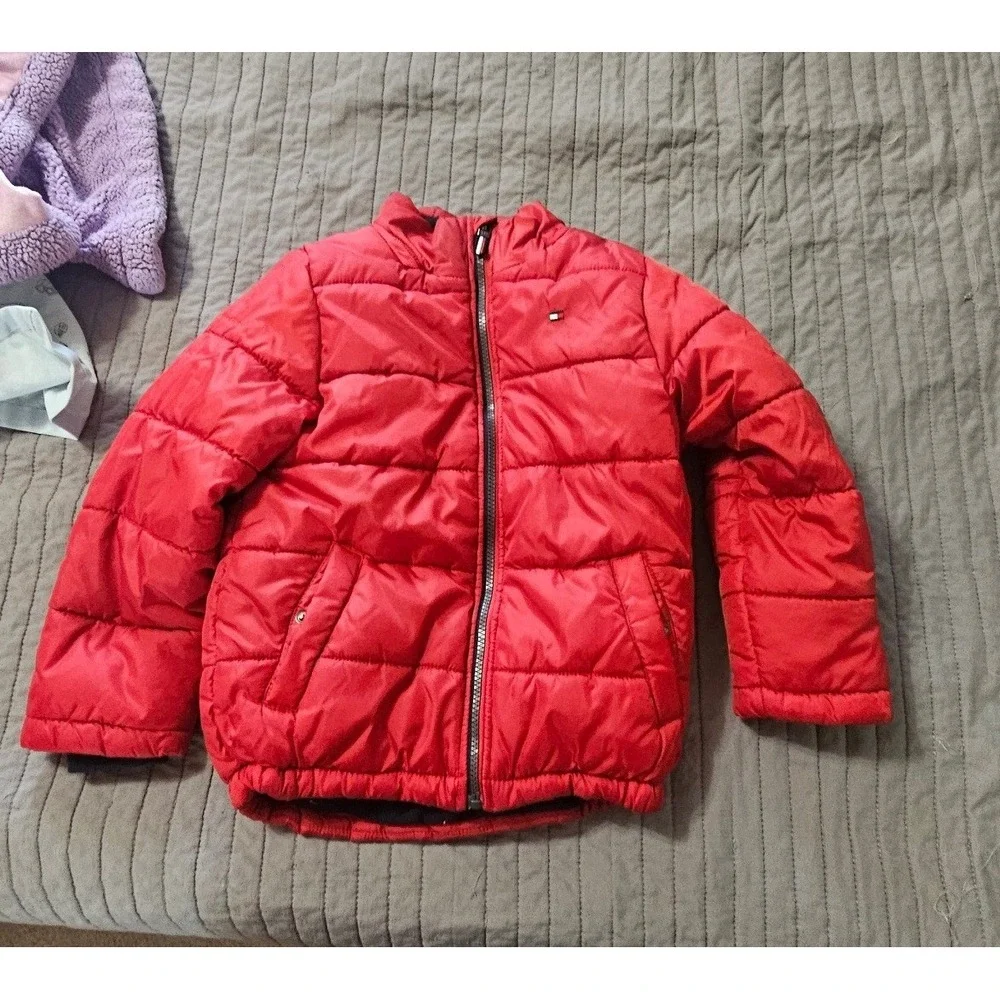 Tommy Hilfiger Kids Red Puffer Jacket Quilted Full Zip Coat Size 7